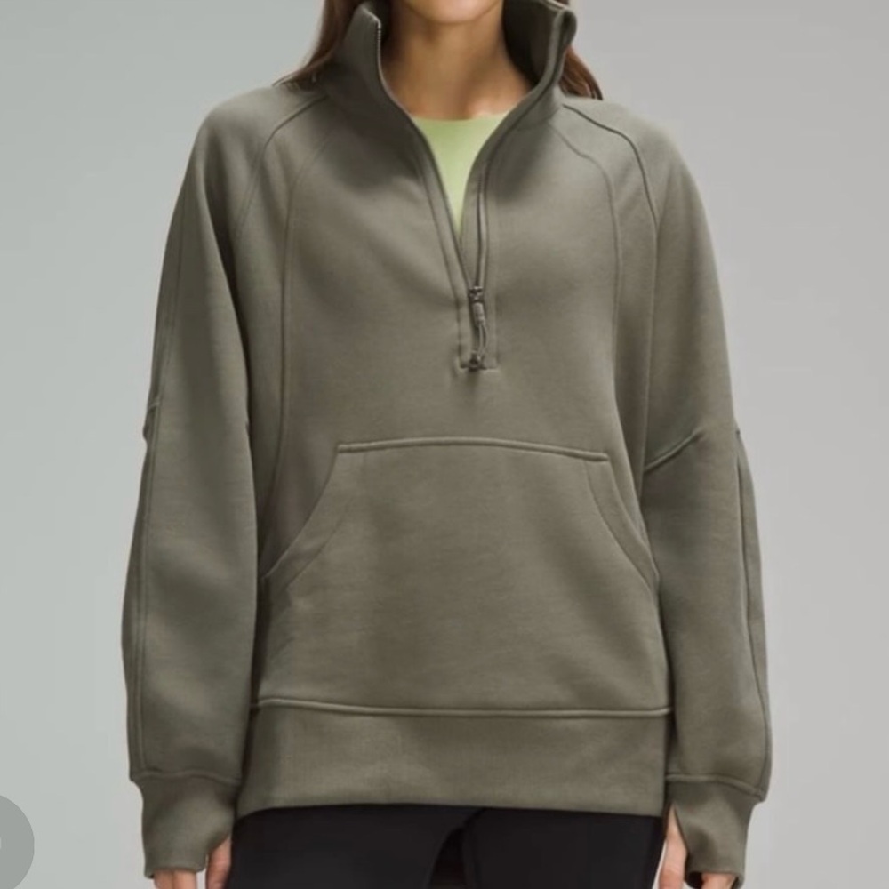 Lululemon Oversized Scuba Funnel Neck Half Zip Open Sweatshirt Army Green XS S
